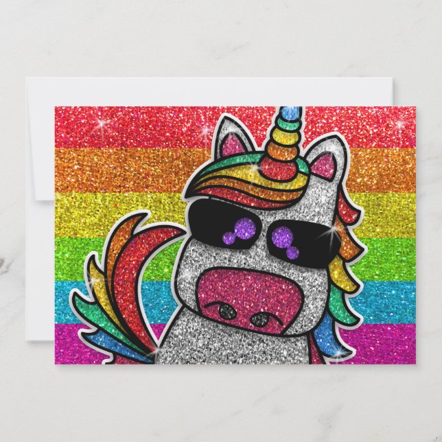 Invitation Magique Rainbow Unicorn Parties scintillant Whimsi (Dos)