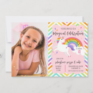 Invitation Magique Rainbow Unicorn Photo Anniversaire Invitat