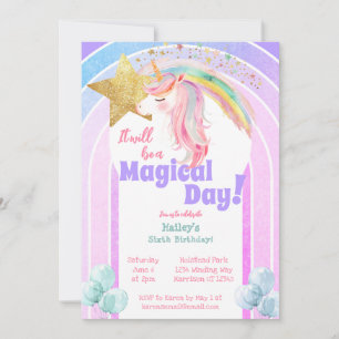 Invitation Magique Rainbow Unicorn sixième anniversaire