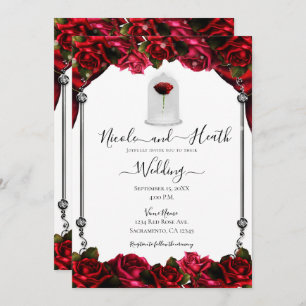 Invitation Magique Rose Rouge Blanc Or Argent Mariage blanc