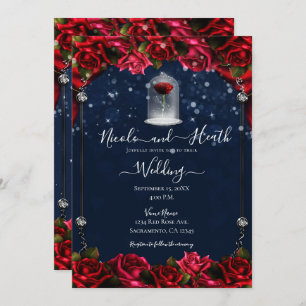 Invitation Magique Rouge Rose Blanc Or Mariage bleu argent