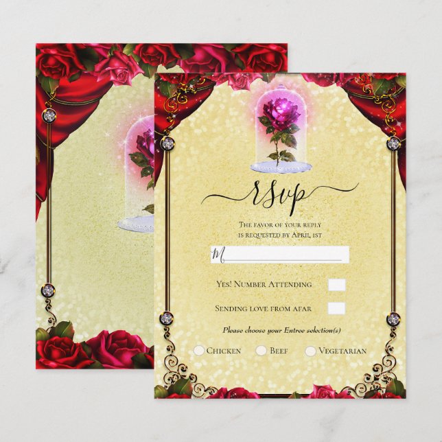 Invitation Magique Rouge Rose jaune or Sparkle Party RSVP (Devant / Derrière)