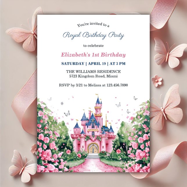 Invitation Magique Royal Princess Butterflies 1er anniversair (Magical Royal Princess Butterflies 1st Birthday Invitation)