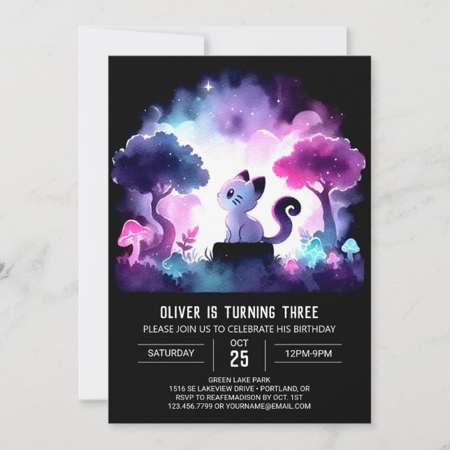 Invitation Magique Simple Chat Anniversaire (Devant)