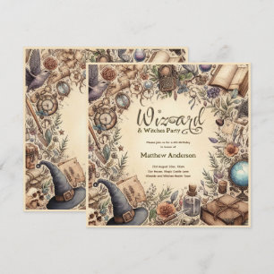 Invitation Magique sorcière sorcière fête Vintage Wands Casqu