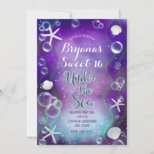 Invitation Magique sous la mer Anniversaire 16 ans Sweet Purp