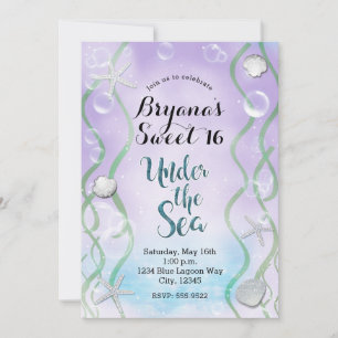 Invitation Magique sous la mer Anniversaire Lavande Douze ans