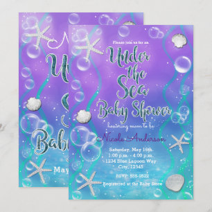 Invitation Magique sous la mer Baby Shower violet turquoise