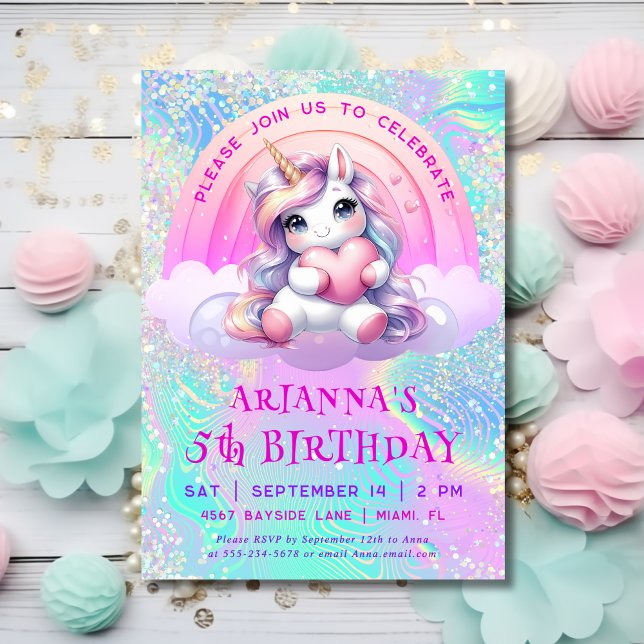Invitation Magique Sweet Unicorn Parties scintillant Annivers (Créateur téléchargé)