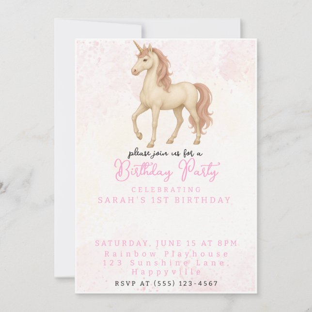 Invitation Magique Unicorn arc-en-ciel 1er anniversaire (Devant)
