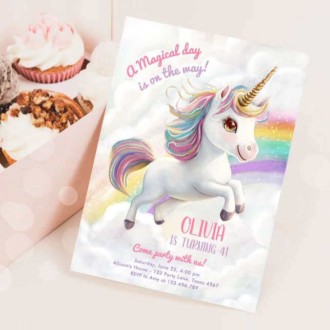 Invitation Magique Unicorn Party Rainbow Girl Pastel Annivers (Créateur téléchargé)