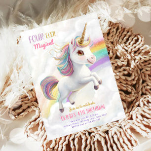 Invitation Magique Unicorn Party Rainbow Girl Pastel Annivers