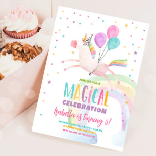Invitation Magique Unicorn Party Rainbow Girl Premier anniver