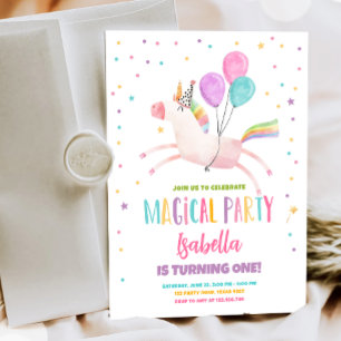 Invitation Magique Unicorn Party Rainbow Girl Premier anniver