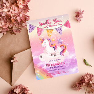 Invitation Magique Unicorn Rainbow Anniversaire Party