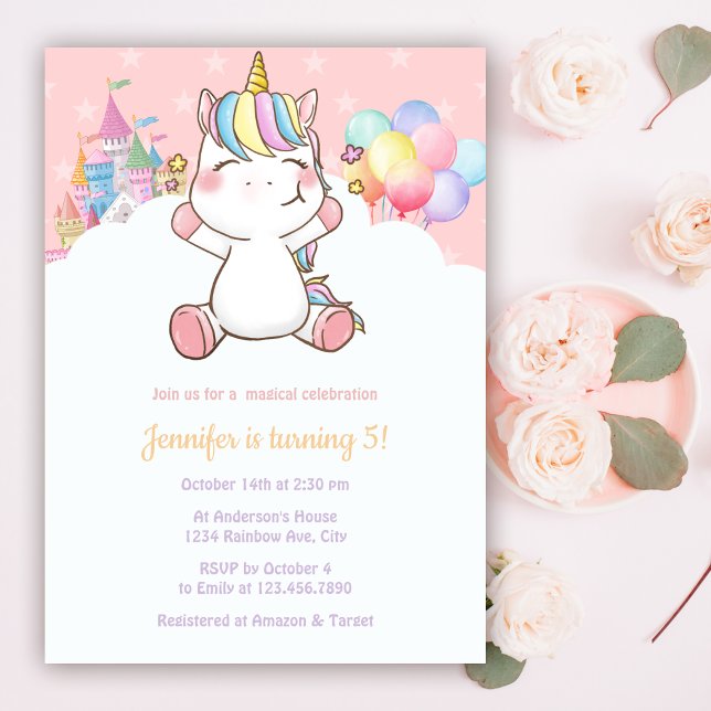 Invitation Magique Unicorn Rainbow Anniversaire Party (Créateur téléchargé)