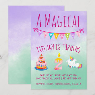 Invitation Magique Unicorne fête d'anniversaire de deux ans