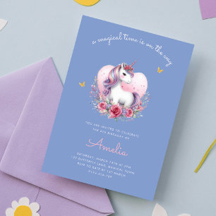 Invitation Magique Unicorne rose or élégant Anniversaire
