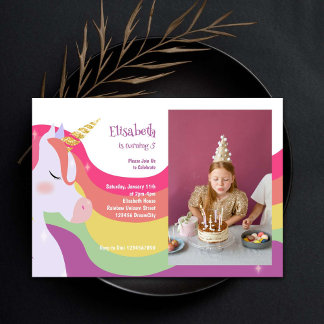 Invitation Magique Vibrant Arc-en-ciel Unicorne Photo Anniver