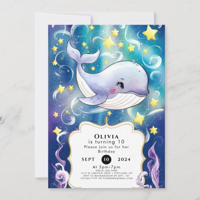Invitation Magique Whimsical Ocean Whale Anniversaire (Devant)