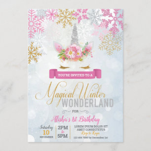 Invitation Magique Winter Wonderland Unicorn Birthday Invitat