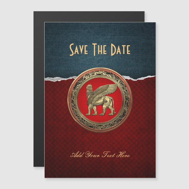 Invitation Magnétique [100] Lion assyrien ailli - Lamassu d'or (Devant / Derrière)