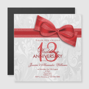 Invitation Magnétique 13e Anniversaire de Mariage en Dentelle Damassé et