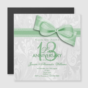 Invitation Magnétique 13e Anniversaire de Mariage en Dentelle et Nœud Pa