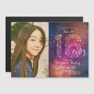 Invitation Magnétique 16e anniversaire de fête Galaxy Constellations Pho