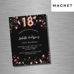 Invitation Magnétique 18e anniversaire noir rose or étoiles luxe