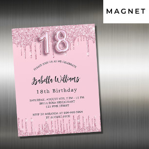 Invitation Magnétique 18e anniversaire rose vif parties scintillant gout
