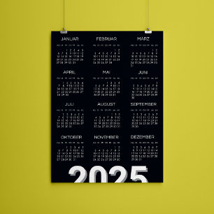 Invitation Magnétique 2025 Kalender Deutsch Noir Et Blanc