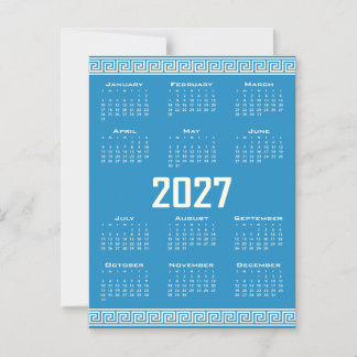 Invitation Magnétique 2027 Calendar, Greek Fret, Cosmic Latte on Blue