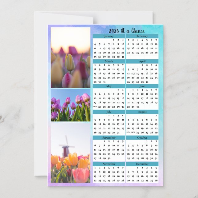 Invitation Magnétique 3 Calendrier Tulipe Image en un Coup d'Œil (Recto)