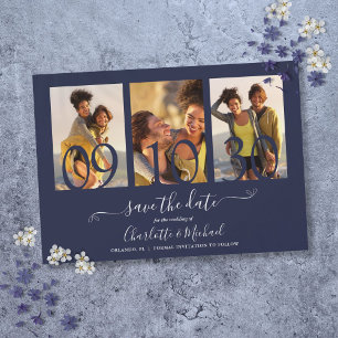 Invitation Magnétique 3 Collage Photo Mariage Bleu Nuit Enregistrez La D