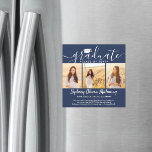 Invitation Magnétique 3 Photo Annonce de remise de diplôme magnétique bl