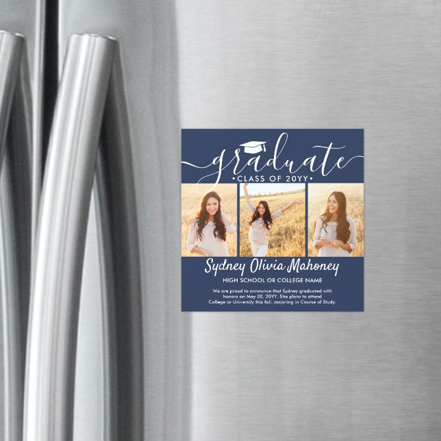 Invitation Magnétique 3 Photo Annonce de remise de diplôme magnétique bl (Créateur téléchargé)