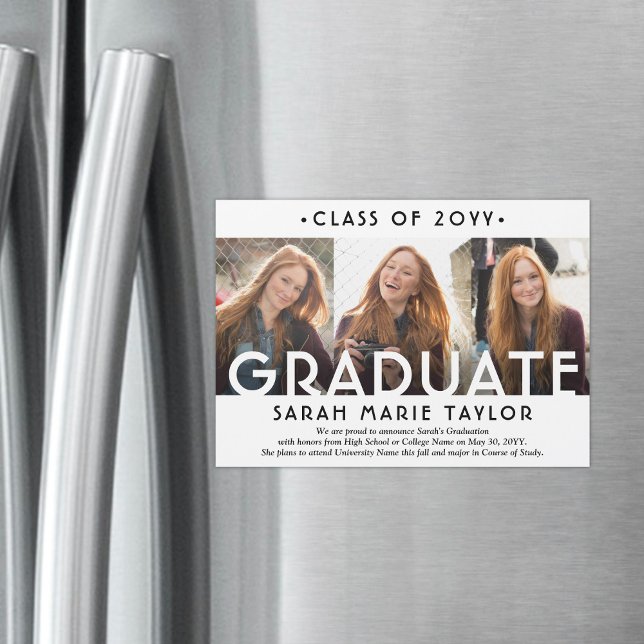 Invitation Magnétique 3 Photo Collage Magnetic Graduation Announcement (Créateur téléchargé)