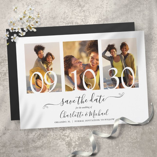 Invitation Magnétique 3 Photo Collage Script de signature Mariage Enregi (Créateur téléchargé)
