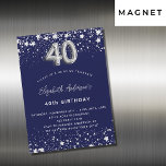 Invitation Magnétique 40e anniversaire marine bleu argent étoiles luxe<br><div class="desc">Un aimant d'invitation moderne,  élégant et glamour pour une fête de 40e anniversaire. Un arrière - plan bleu marine,  décoré de faux étoiles argentées. Personnalisez et ajoutez votre nom et les détails de votre fête. Le numéro 40 est écrit avec une police de style ballon.</div>