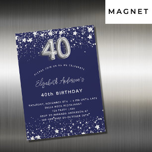 Invitation Magnétique 40e anniversaire marine bleu argent étoiles luxe