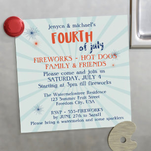 Invitation Magnétique 4 juillet Red White et Blue Fireworks Party