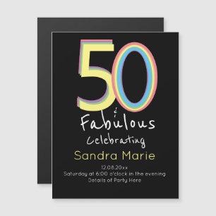 Invitation Magnétique 50 ans et Fabuleux Anniversaire chic noir Jaune Ar