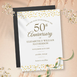Invitation Magnétique 50e Anniversaire Coeurs d'or Sauvez la date