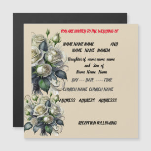 Invitation Magnétique 5x7 crème rose mariage