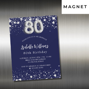 Invitation Magnétique 80e anniversaire marine bleu argent étoiles luxe