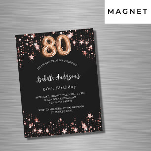 Invitation Magnétique 80e anniversaire noir rose or étoiles luxe