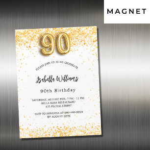 Invitation Magnétique 90e anniversaire parties scintillant or blanc luxe