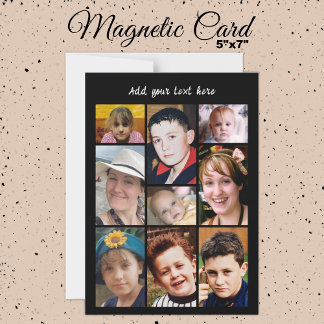 Invitation Magnétique 9 photo collage add text black magnetic card