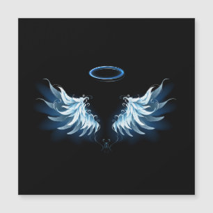 Invitation Magnétique Ailes d'ange lumineuses bleues sur fond noir